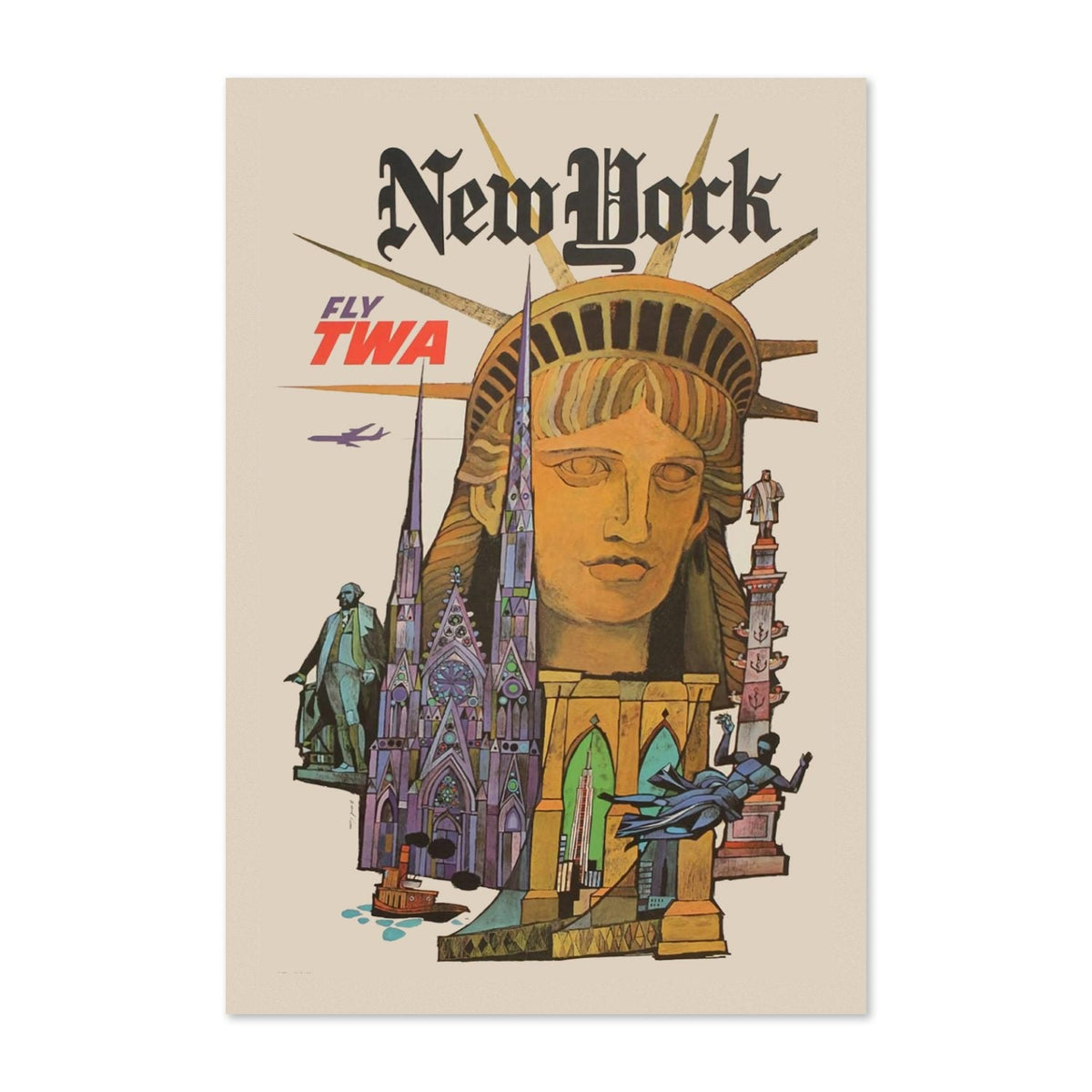 New York ‚Äî Fly TWA ‚Äî Vintage 1960 Travel Poster | Airline Wall Art