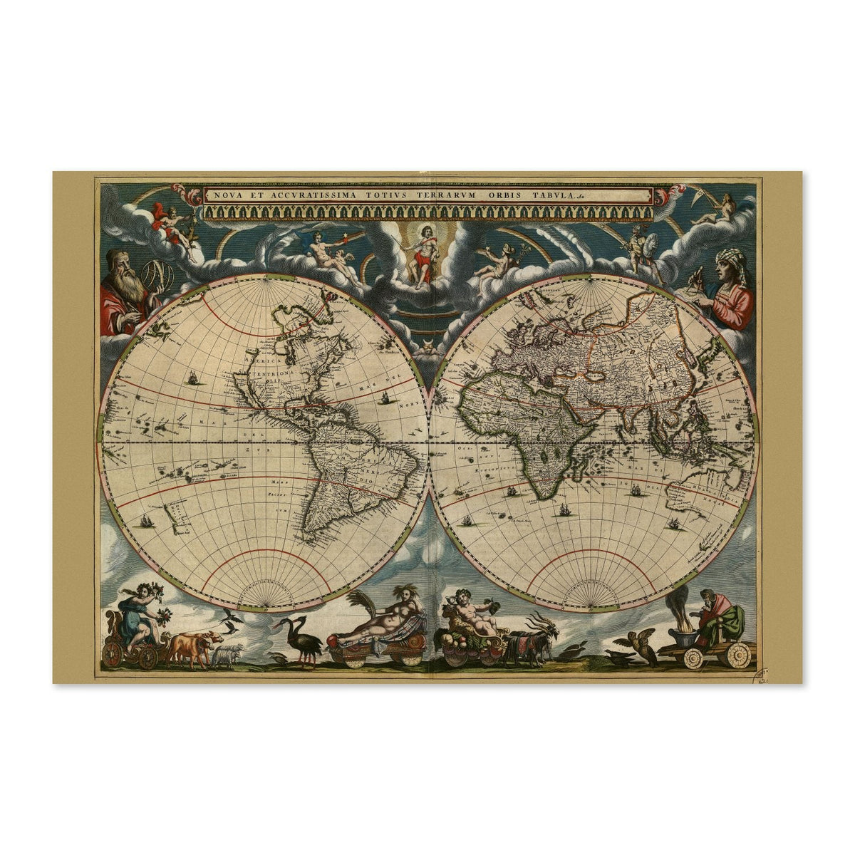Nova Terrarum Orbis 1664 Poster ‚Äî Double-Hemisphere World Map Print | Vintage Map Wall Art