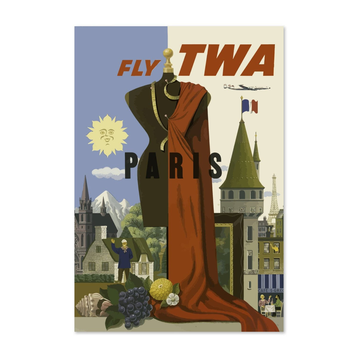 Paris ‚Äî Fly TWA ‚Äî Vintage 1950s Travel Poster | Airline Wall Art