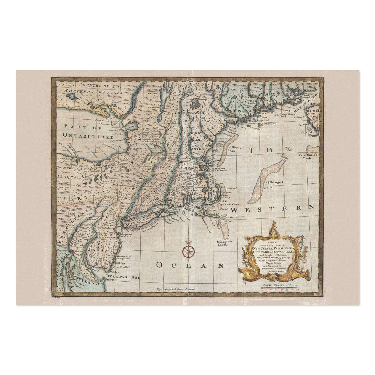 Pennsylvania, New Jersey & New York 1740s Map Poster ‚Äî Colonial Land Map Print | Vintage Map Wall Art