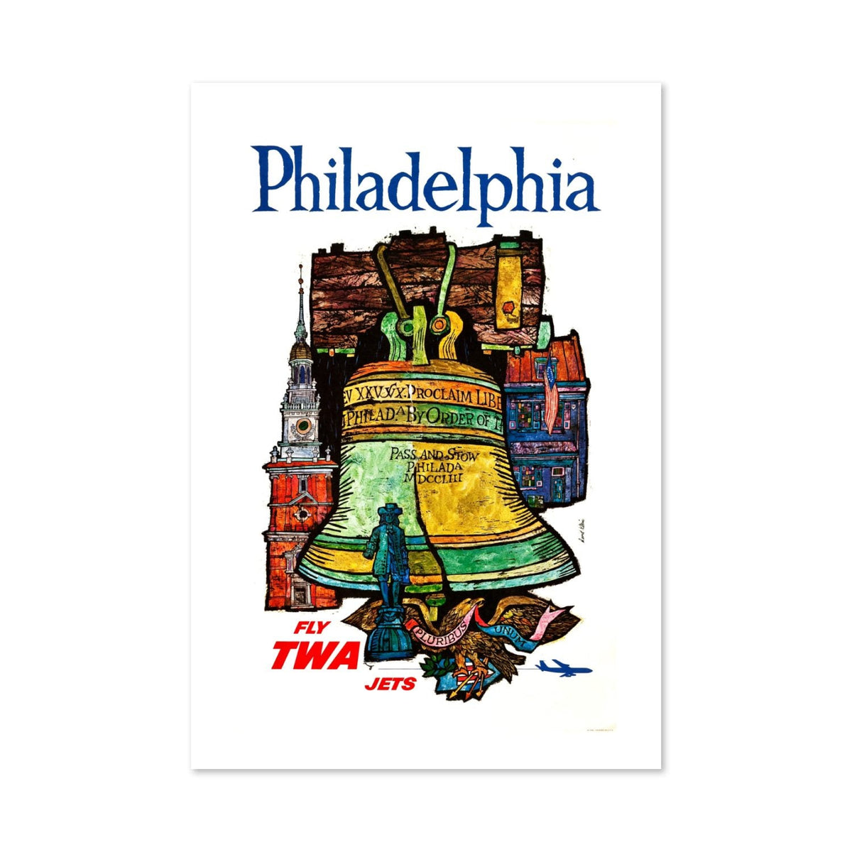 Philadelphia ‚Äî Fly TWA Jets ‚Äî Vintage 1960s Travel Poster | Airline Wall Art
