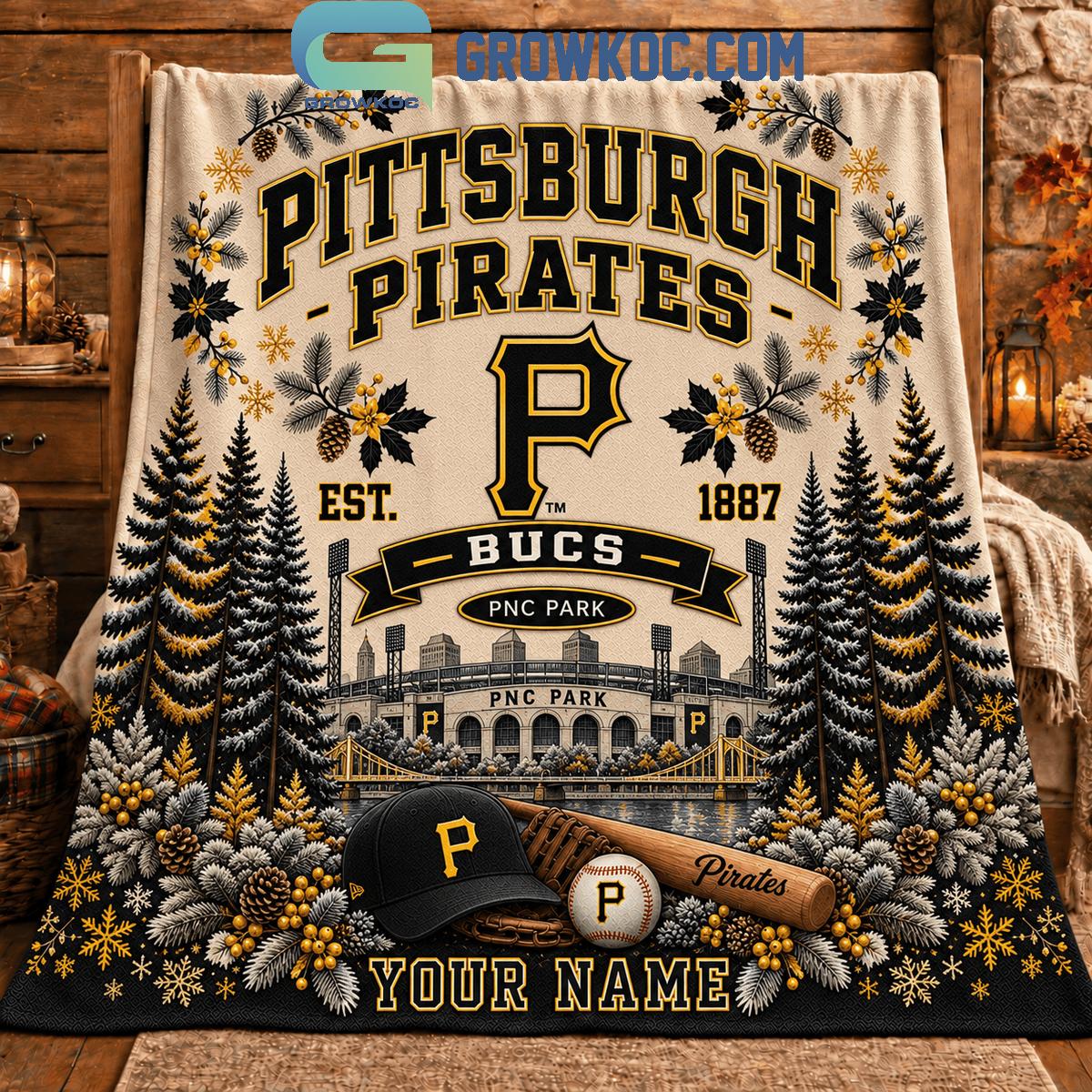 Pittsburgh Pirates Bucs EST 1887 Christmas Gift Blanket Quilt