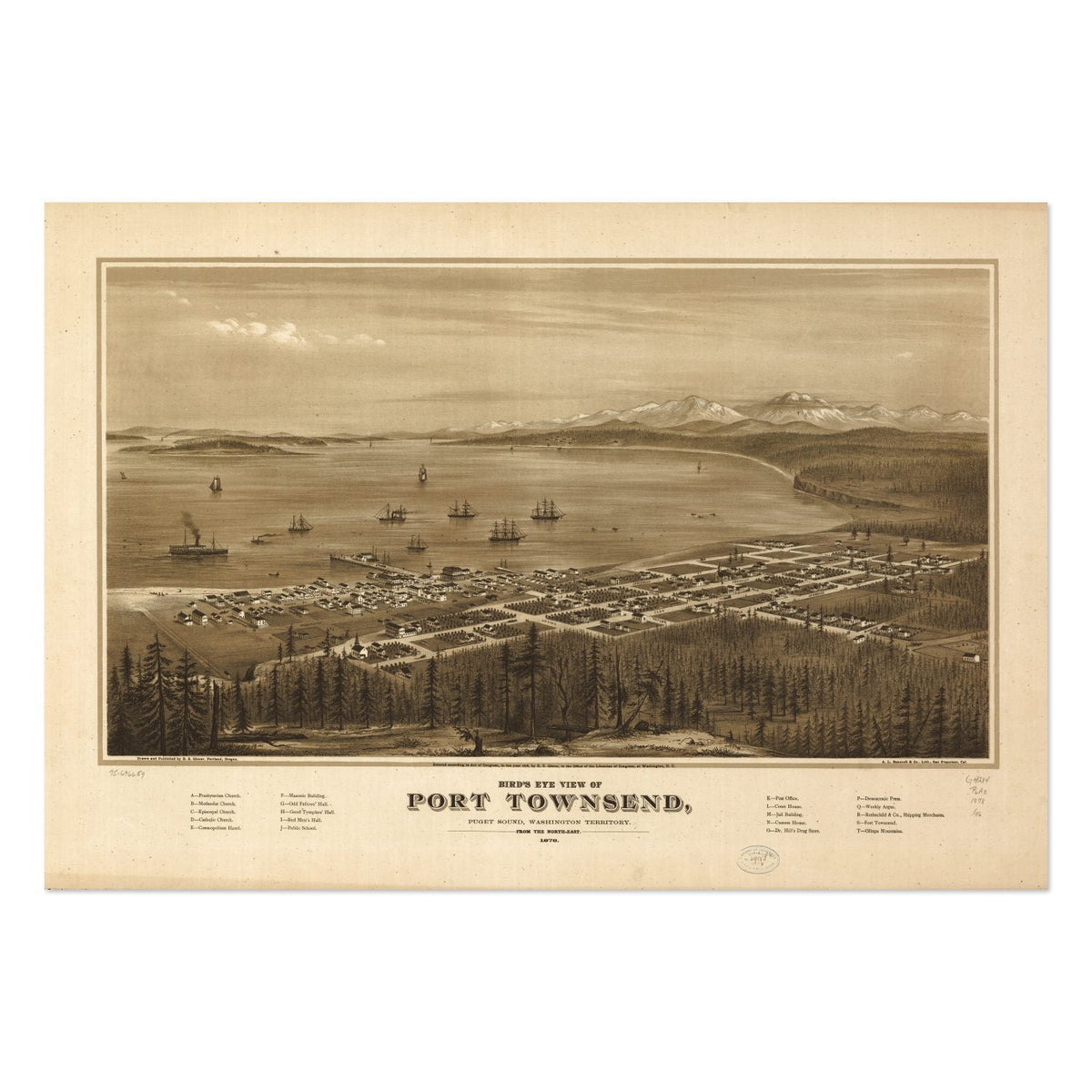 Port Townsend 1878 Panoramic Map Poster ‚Äî Washington Bird‚Äôs-Eye View Print | Vintage Map Wall Art