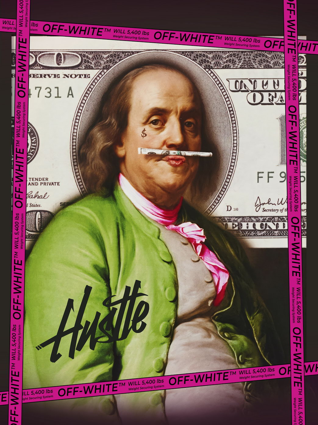Benjamin Franklin Hustle Pop Art Poster Graffiti Street Art Dollar Bill Modern Financial Print