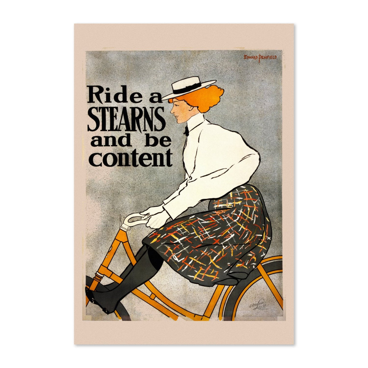 Ride a Stearns and Be Content Poster ‚Äî 1896 Vintage Bicycle Print | Cycling Wall Art