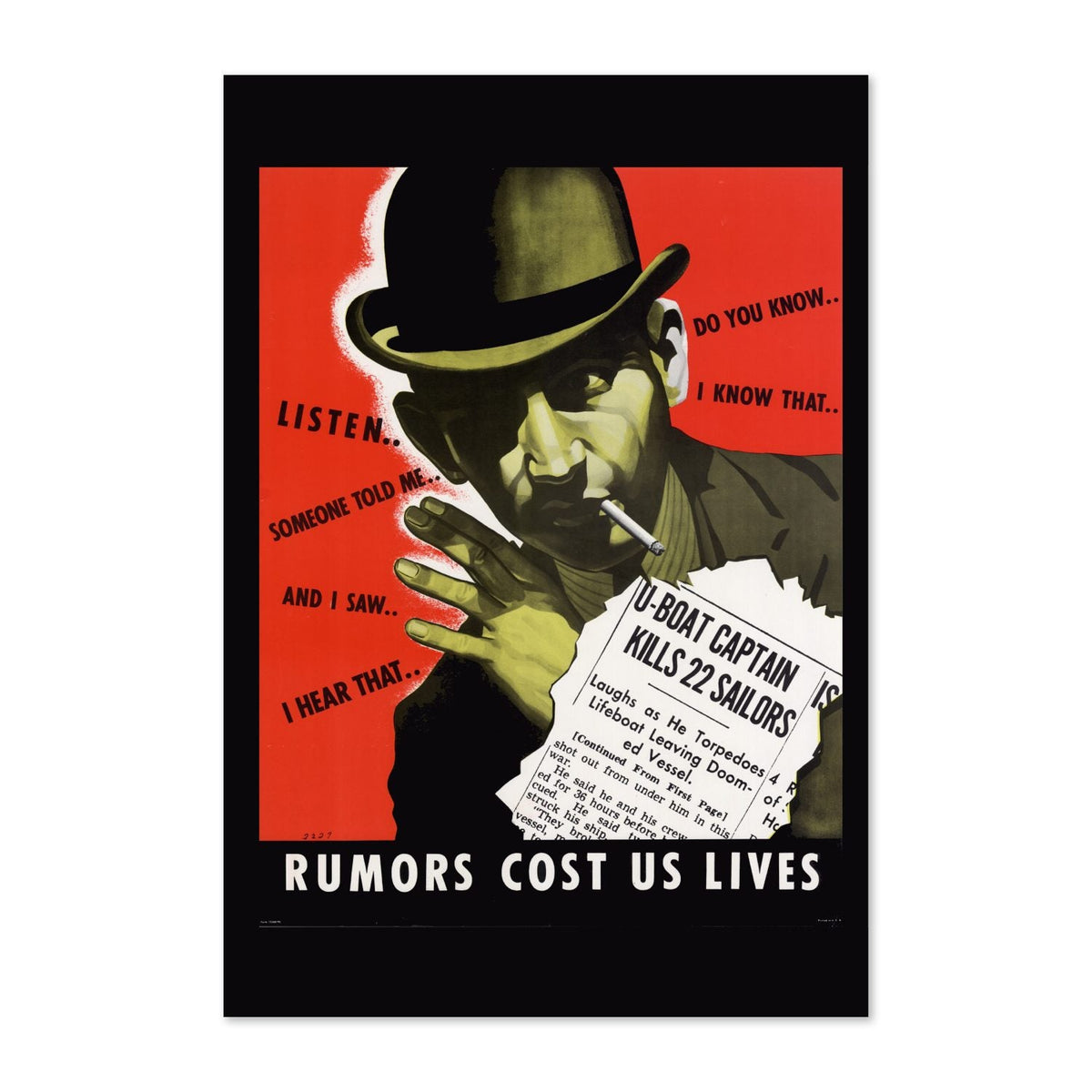 Rumors Cost Us Lives ‚Äî WWII Poster 1943 | Vintage War Wall Art