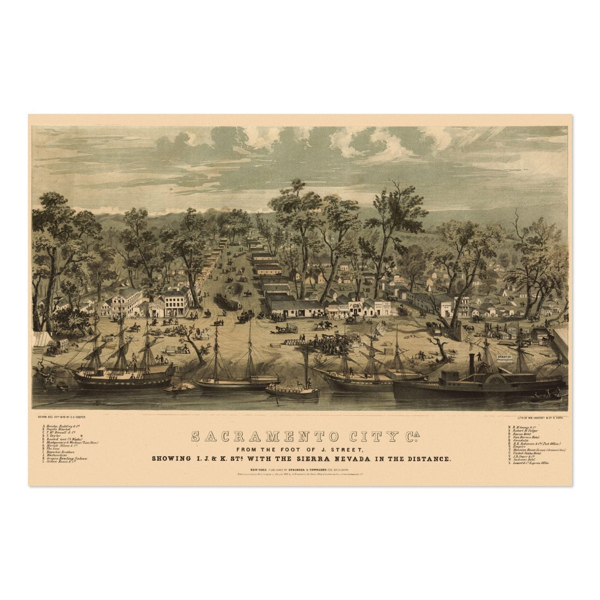 Sacramento 1849 Panoramic Map Poster ‚Äî California Bird‚Äôs-Eye View Print | Vintage Map Wall Art