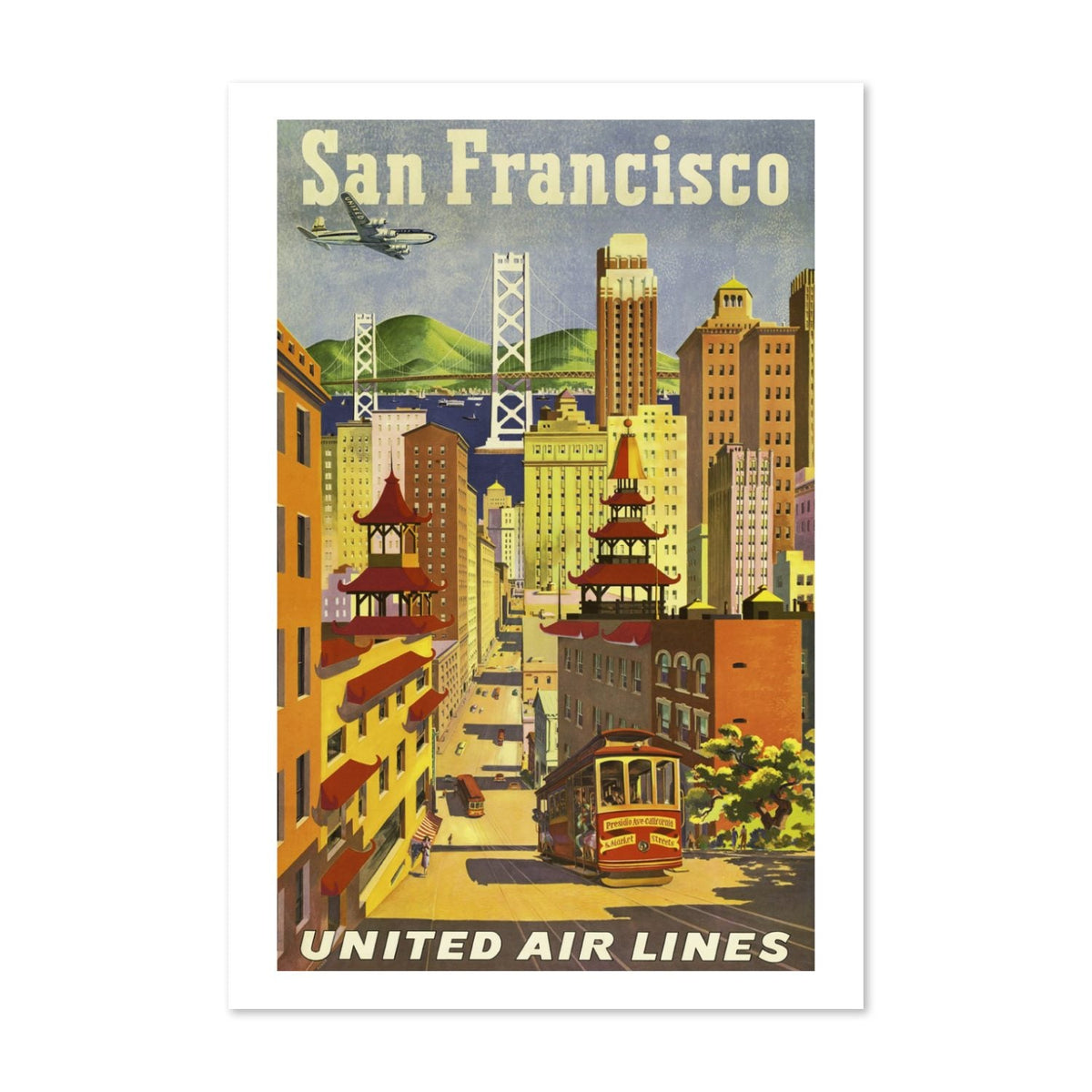 San Francisco Chinatown ‚Äî United Air Lines ‚Äî Vintage 1950s Travel Poster | Airline Wall Art