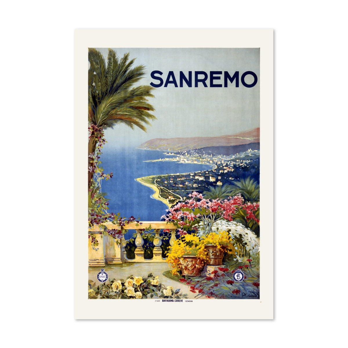 Sanremo ‚Äî Italian Riviera ‚Äî Vintage 1920 Travel Poster | Italy Wall Art