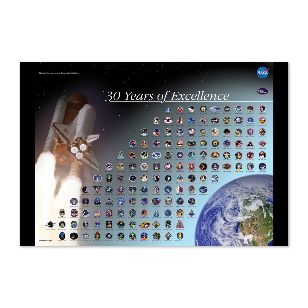 Space Shuttle Mission Patches Poster ‚Äî 30 Years of Excellence NASA Print | Space Wall Art