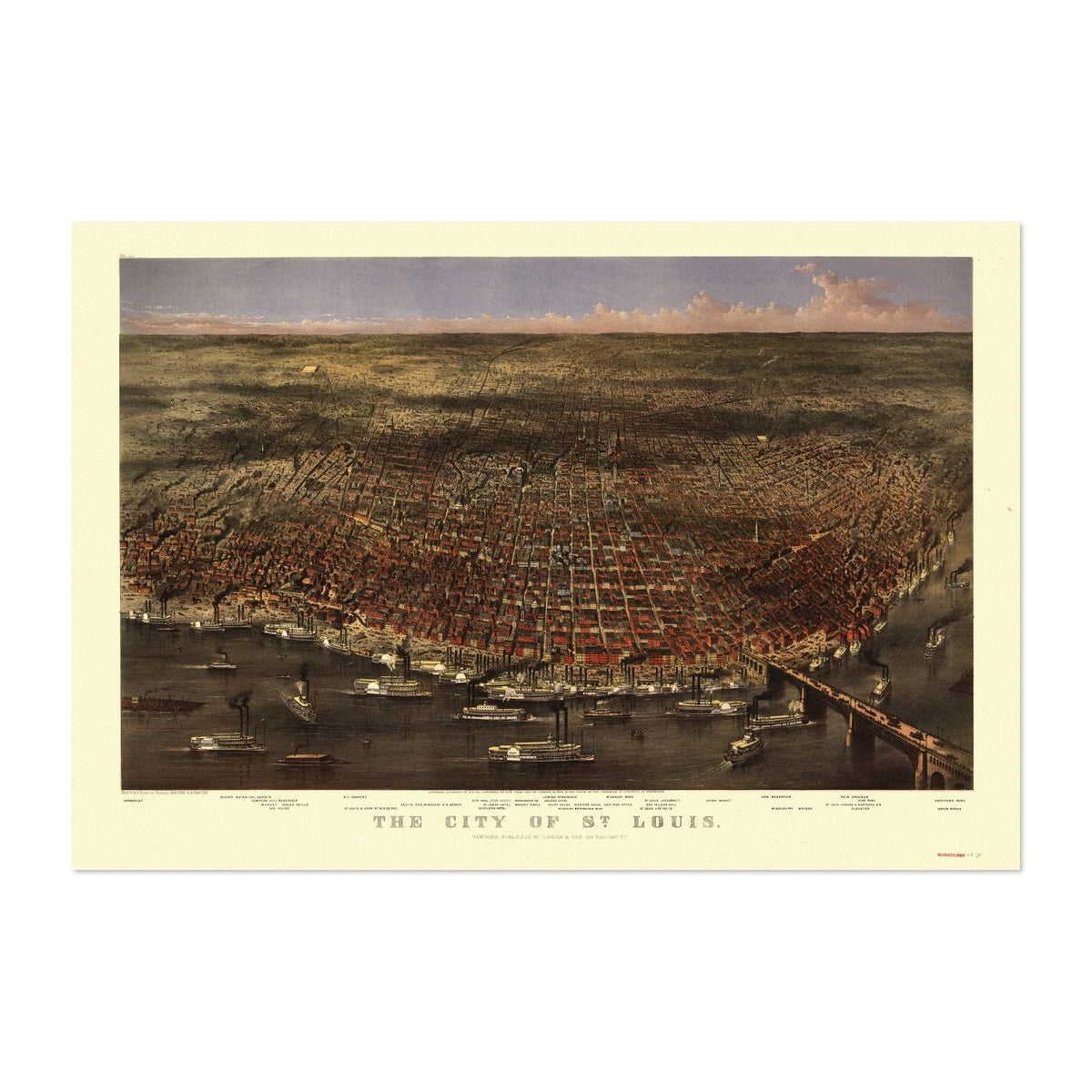 St. Louis 1874 Panoramic Map Poster ‚Äî Missouri Bird‚Äôs-Eye View Print | Vintage Map Wall Art