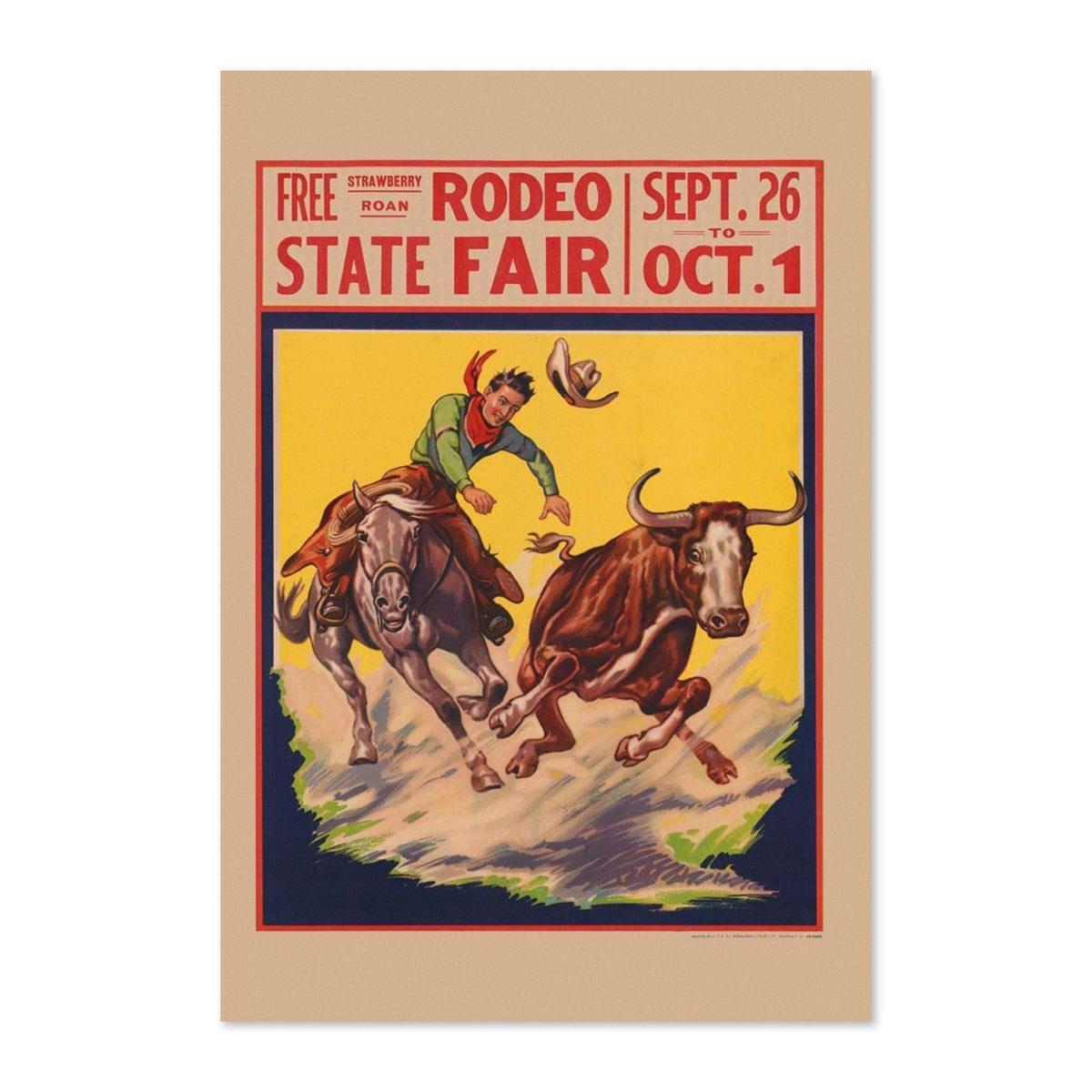 State Fair Rodeo ‚Äî Steer Wrestler ‚Äî Vintage 1930s Advertising Poster | Rodeo Wall Art