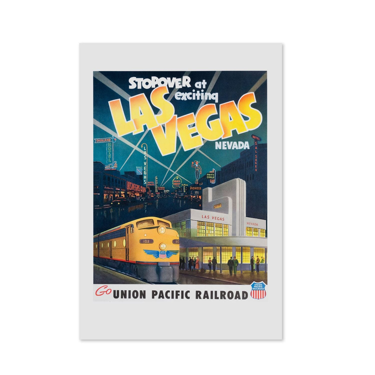 Stopover at Exciting Las Vegas ‚Äî Union Pacific ‚Äî Vintage 1950s Travel Poster | Las Vegas Wall Art