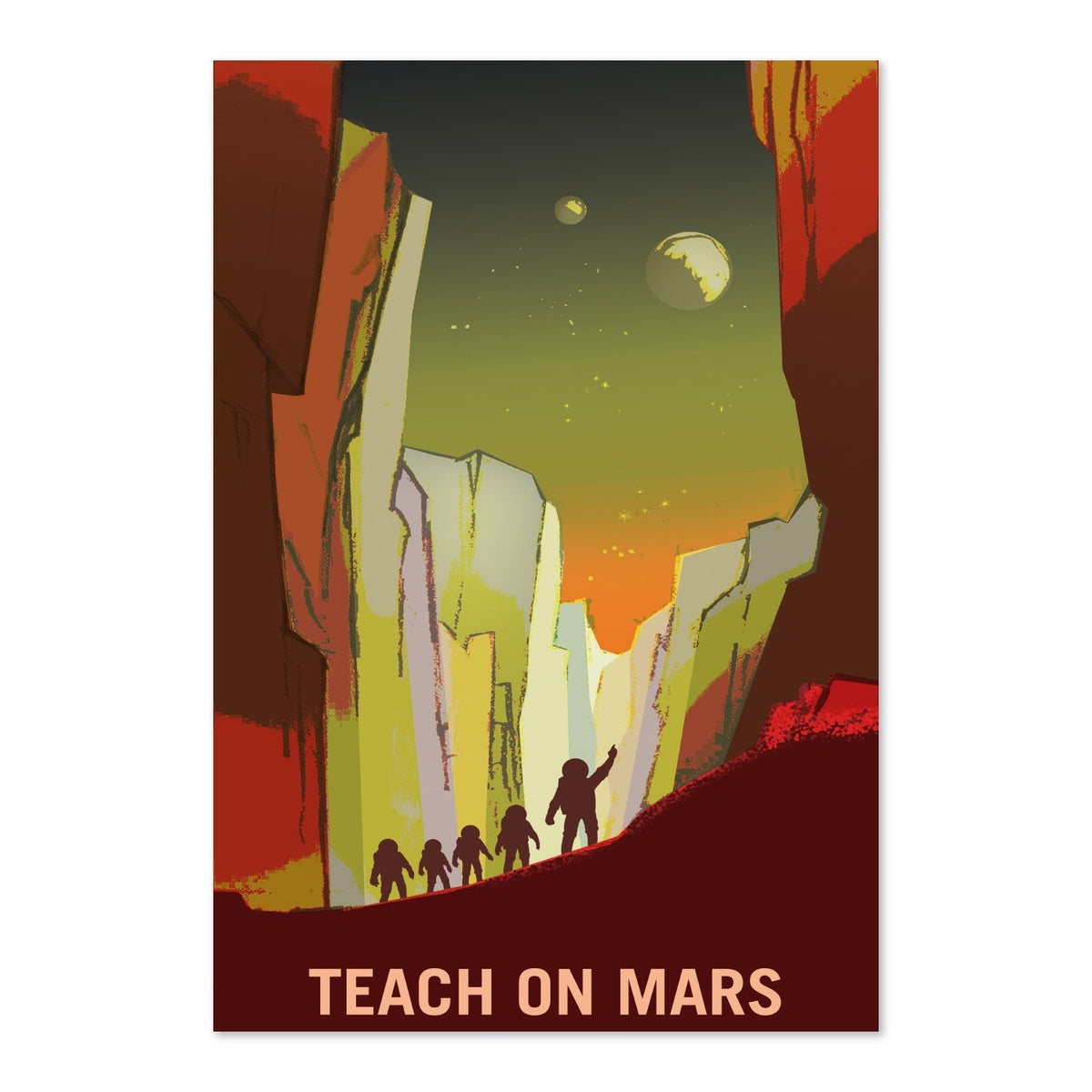 Teach on Mars Poster ‚Äî Retro NASA Recruitment Print for Teachers | Space Wall Art