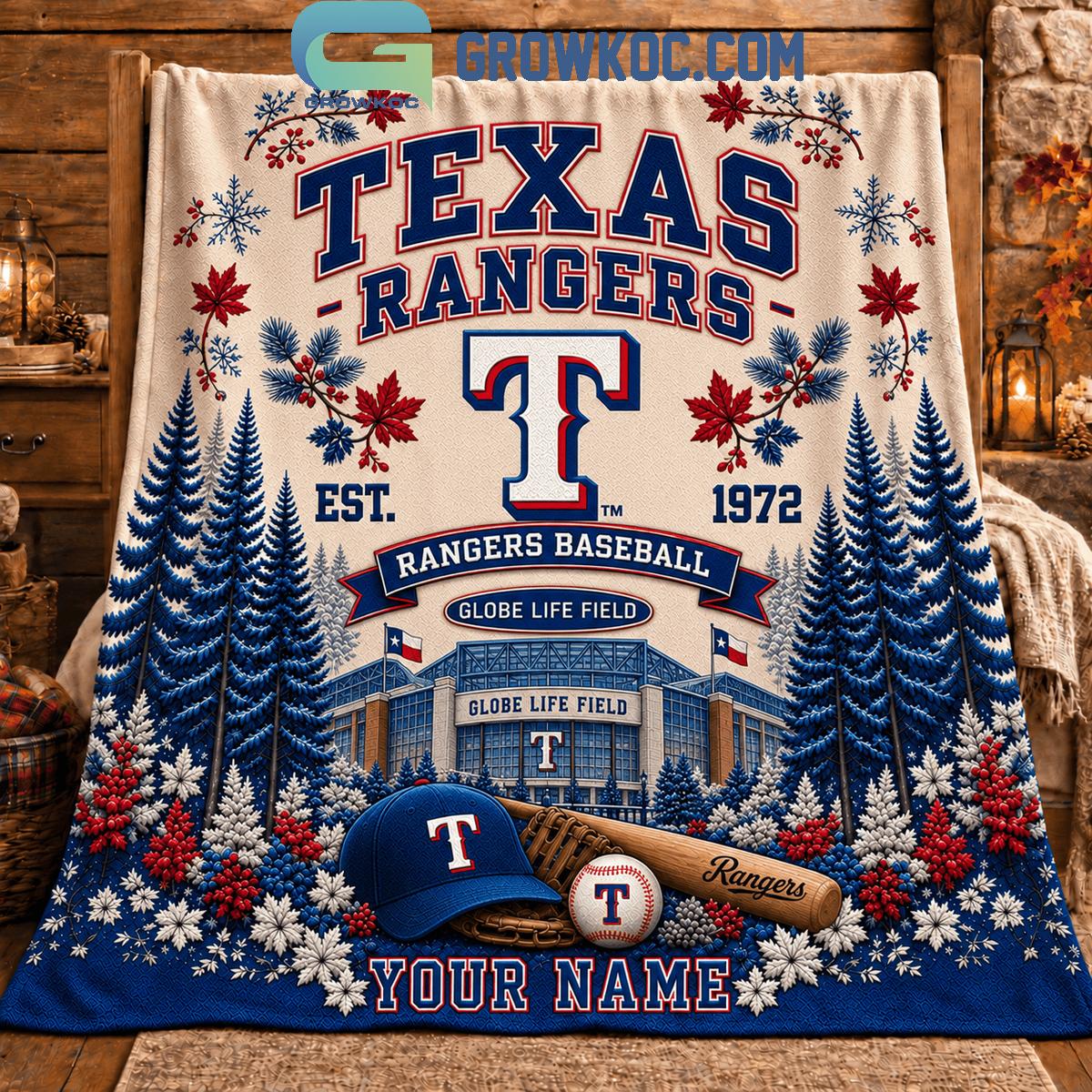 Texas Rangers Baseball Globe Life Field Christmas Gift Blanket Quilt