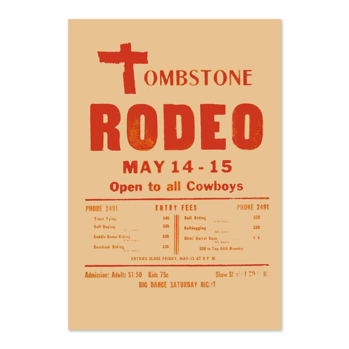 Tombstone Rodeo ‚Äî Open to All Cowboys ‚Äî Vintage 1927 Advertising Poster | Rodeo Wall Art