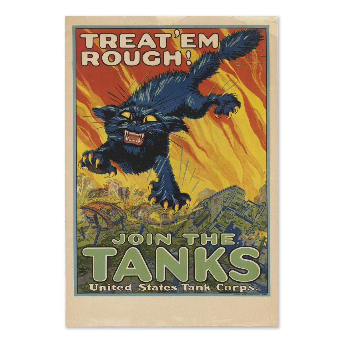 Treat ‚ÄôEm Rough! Join the Tanks ‚Äî World War I Poster 1918 | Vintage WWI Wall Art