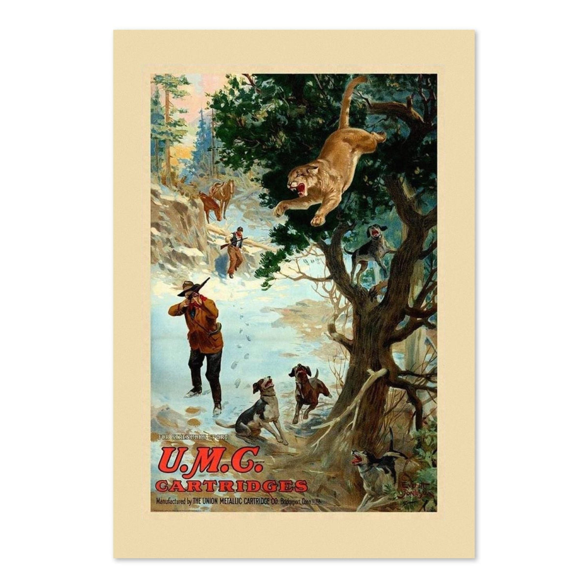 U.M.C. Cartridges ‚Äî Bear Hunt ‚Äî Vintage 1910s Advertising Poster | Hunting Wall Art