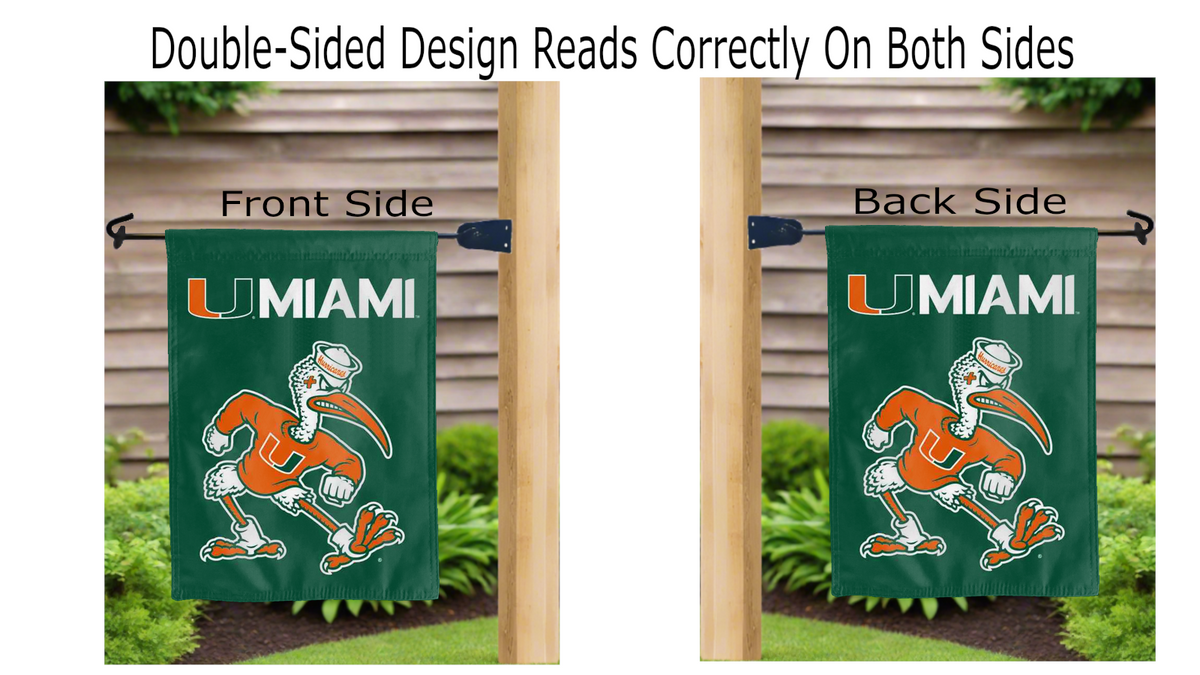 U Miami Mascot Double Sided Garden Flag