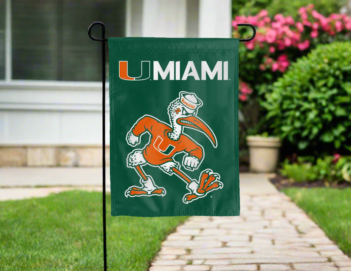 U Miami Mascot Double Sided Garden Flag