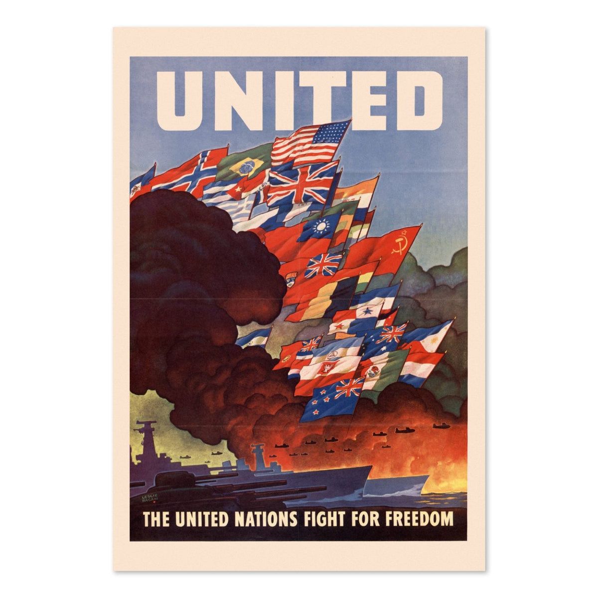 United ‚Äî The United Nations Fight for Freedom ‚Äî WWII Poster 1942 | Vintage War Wall Art
