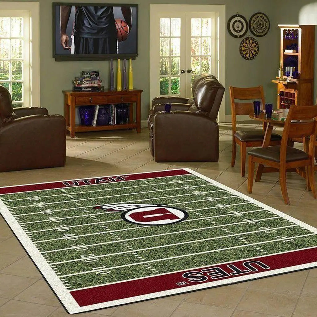 Utah Utes Rug - Football Field for Sports Fans Green and Red