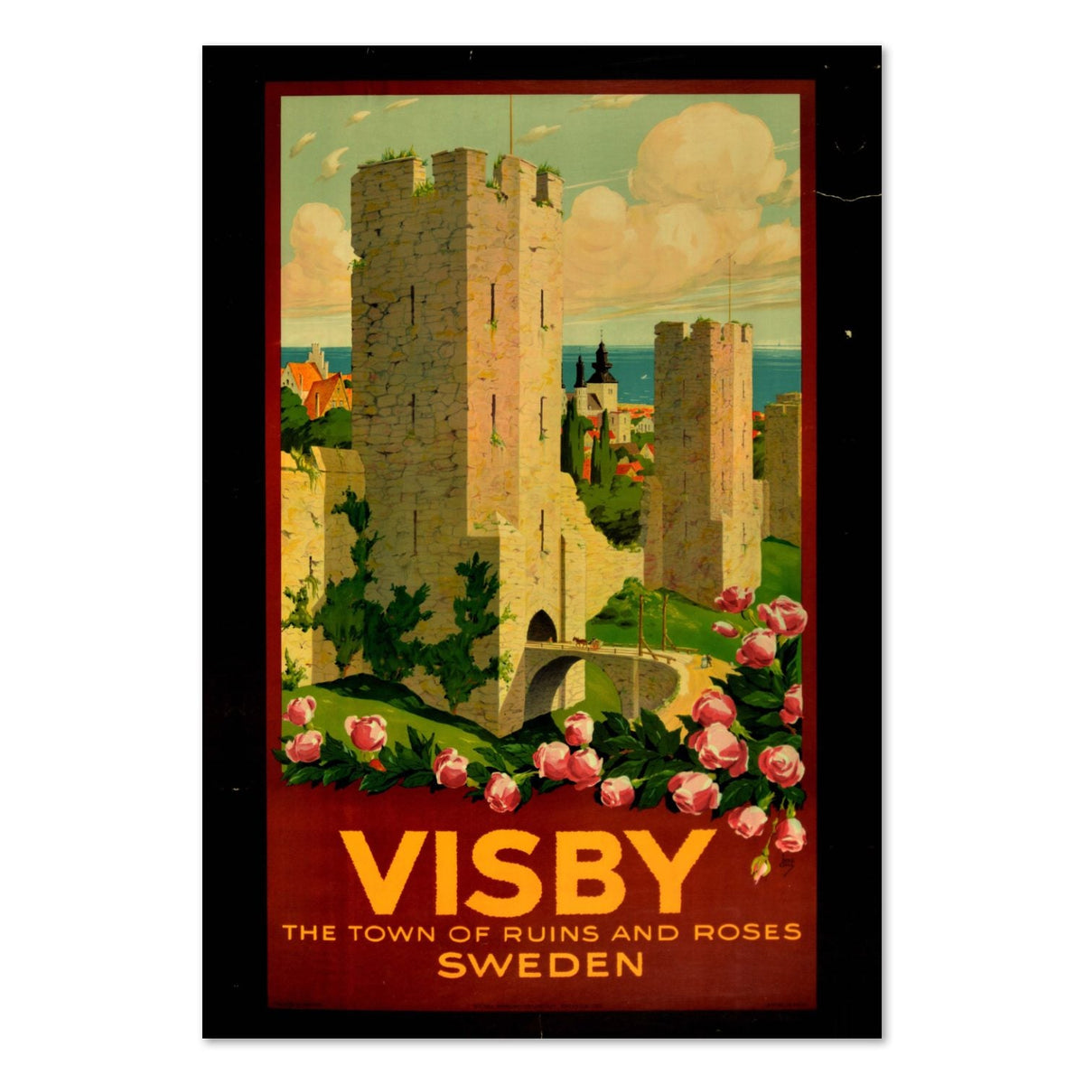 Visby ‚Äî Town of Ruins and Roses ‚Äî Vintage 1930s Travel Poster | Sweden Wall Art