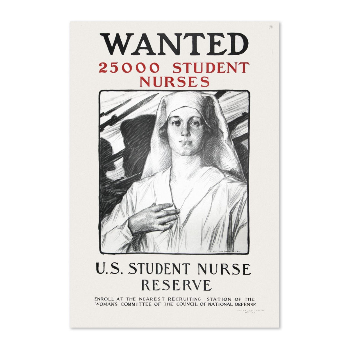 Wanted 25,000 Student Nurses ‚Äî World War I Poster 1917 | Vintage WWI Wall Art