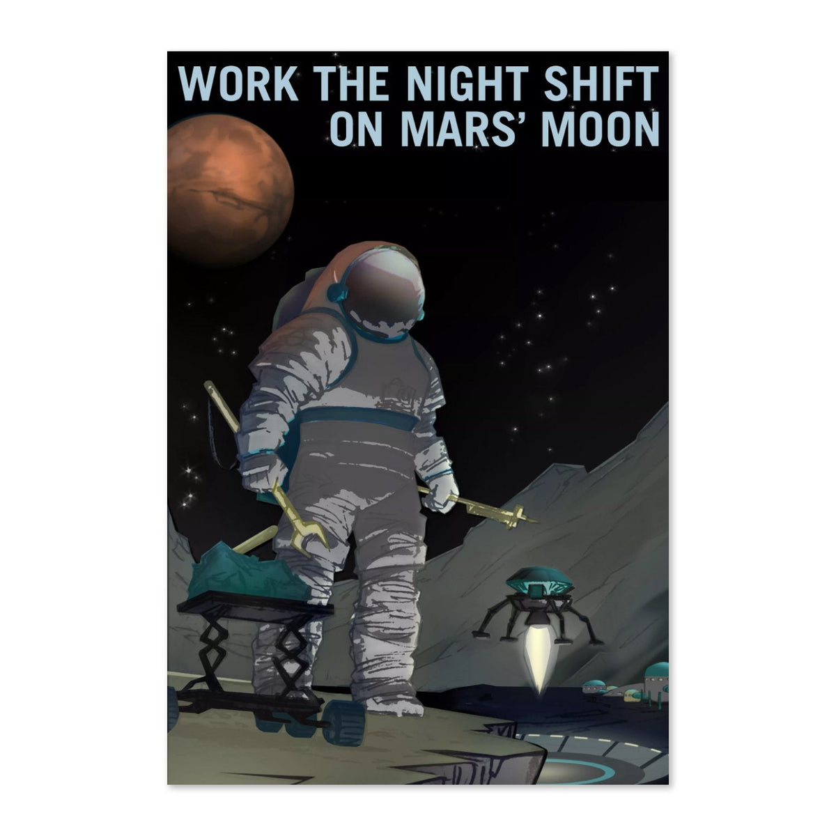 Work the Night Shift on Mars' Moon Poster ‚Äî Retro NASA Phobos Recruitment Print | Space Wall Art