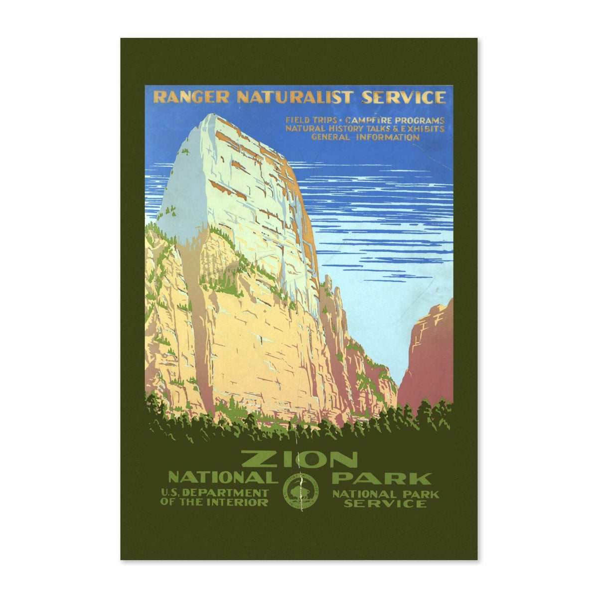 Zion National Park ‚Äî Vintage 1930s Travel Poster | National Park Wall Art